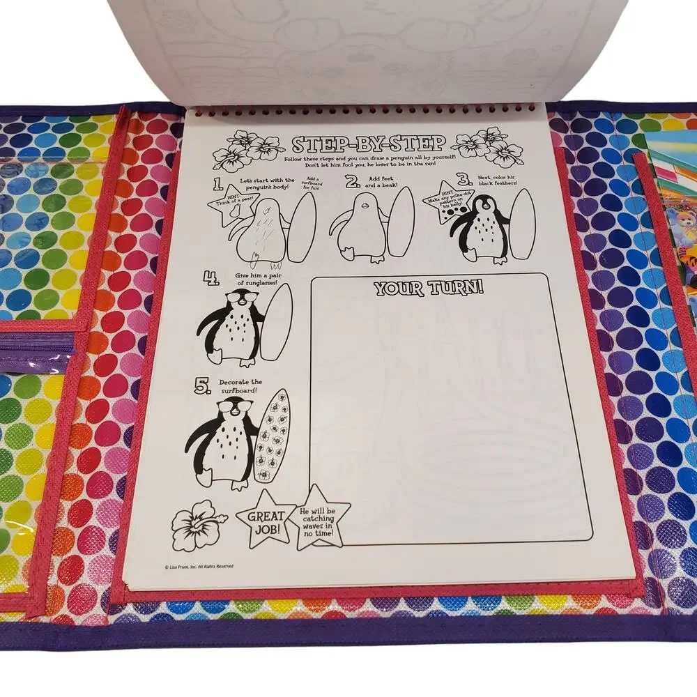 Lisa Frank Unicorn Tri Fold Portfolio 2016 Crayons Stickers Cat Leopard